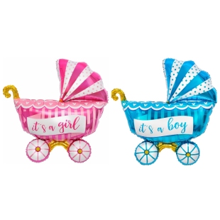 Фольгированный шар "Коляска", розовая и голубая фото