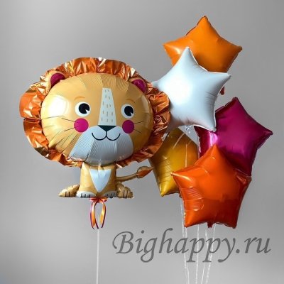 Воздушные шары с гелием «Львёнок на празднике» фото