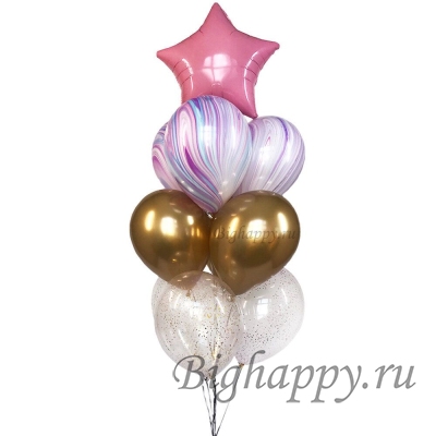 Букет из шаров с конфетти: агат, хром и шар-звезда фото