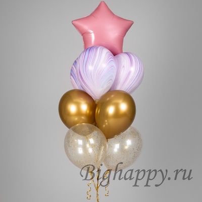 Букет из шаров с конфетти: агат, хром и шар-звезда фото