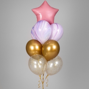 Букет из шаров с конфетти: агат, хром и шар-звезда фото