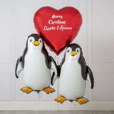 Фольгированные шарики Пингвины с сердцем и надписью
