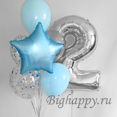 Светлая серебристо-голубая композиция на День рождения с цифрой фото