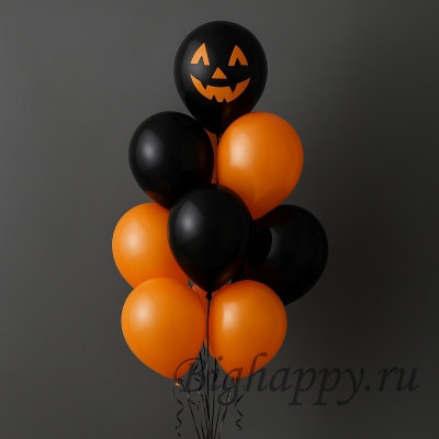 Связка шаров на Хэллоуин Черные и оранжевые