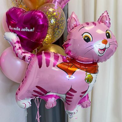 Фольгированный шар с гелием Кошечка с шарфом розовая