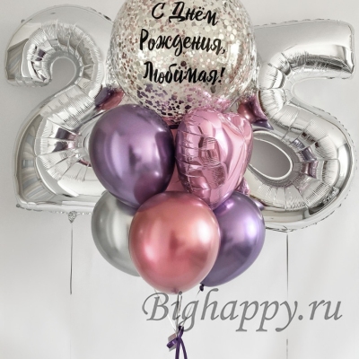 Композиция из шаров с цифрами «С днём рождения, любимая» фото