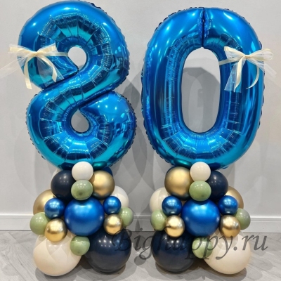 Фольгированные шары-цифры на 80-летие, синие фото