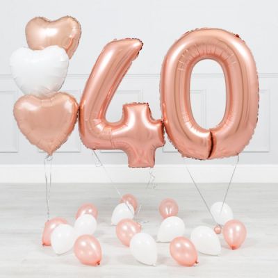 Фольгированные шарыцифры на День рождения 40 лет, 3 шарасердца и 15 латексных, розовые