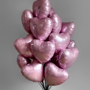 Букет фольгированных розовых шариков-сердечек фото
