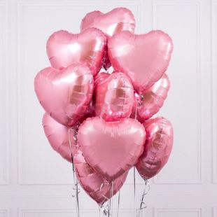 Букет фольгированных розовых шаров-сердец фото