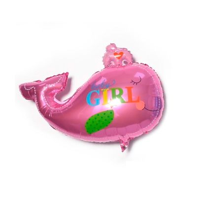 Фольгированный розовый шар Маленький кит для девочки, 84 см.