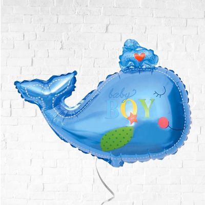 Фольгированный голубой шар Маленький кит для мальчика, 84 см.