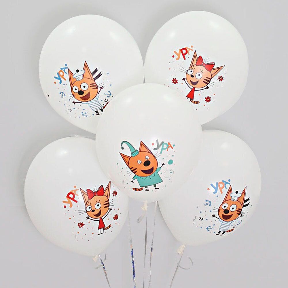 Гелиевый белый шар с изображением "Три кота"