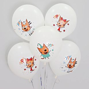 Гелиевый белый шар с изображением &quot;Три кота&quot; фото
