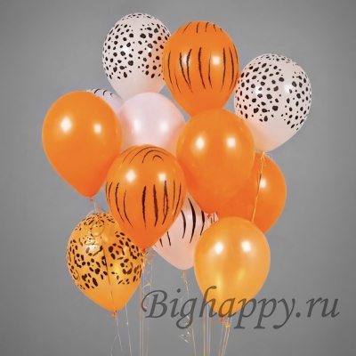 Букет из латексных гелиевых шаров с африканским принтом, оранжевые и белые