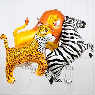 Набор фольгированных шаров &quot;Лев, леопард и зебра&quot; фото