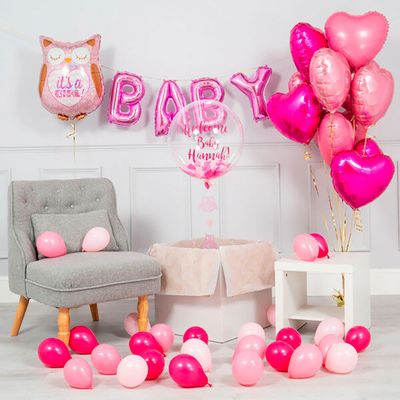 Композиция из шаров в розовой гамме на рождение девочки