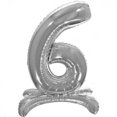 Фольгированный шар Цифра 6 на подставке, серебро