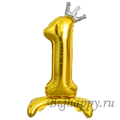 Золотые цифры от 0 до 9 с серебристой короной на подставках