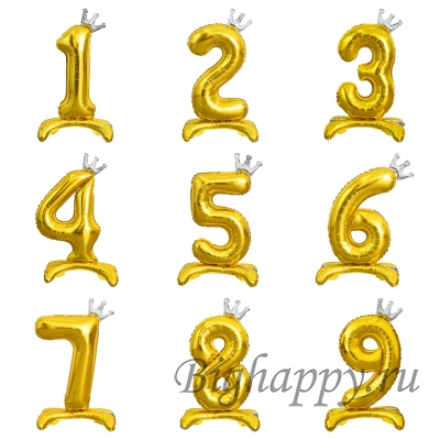 Золотые цифры от &quot;0&quot; до &quot;9&quot; с короной на подставках фото