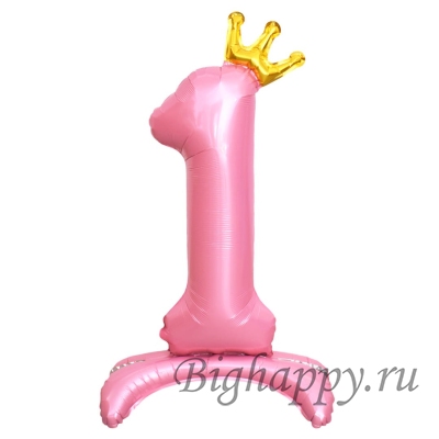 Розовый шарыцифры с золотой короной на подставках