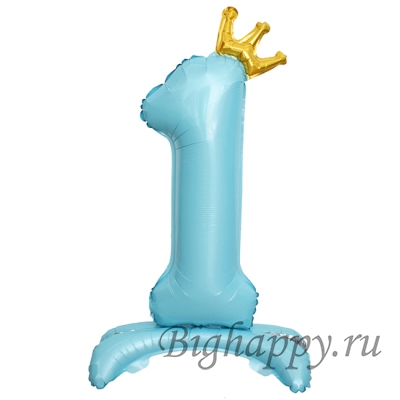 Голубые цифры от 0 до 9 с золотой короной на подставках