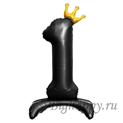 Шарцифра от 0 до 9черная с золотой короной на подставке