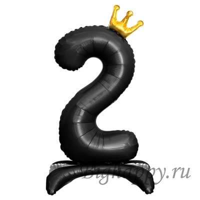 Шарцифра от 0 до 9черная с золотой короной на подставке