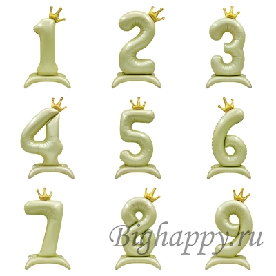 Шары-цифры на подставке с короной "Фисташково-салатовые" фото
