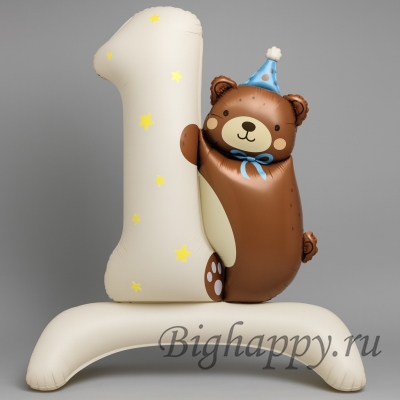 Шар &quot;Цифра 1 с мишкой&quot; на подставке фото