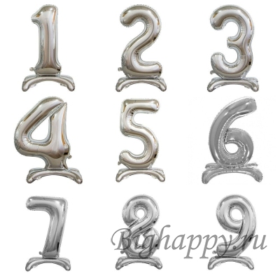 Шар-цифра от &quot;0&quot; до &quot;9&quot; на подставке, серебро фото