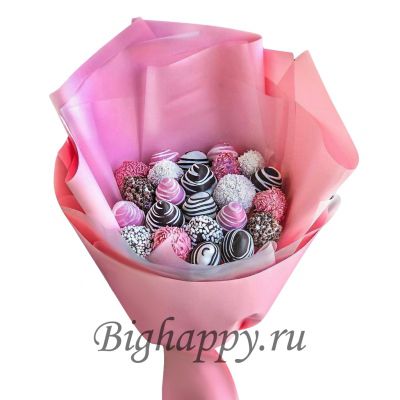 Букет Розовое наслаждение с клубникой в шоколаде, 19 шт.