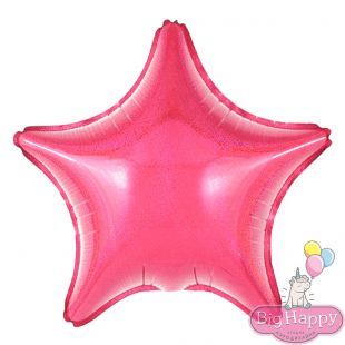 Фольгированный шар-звезда, Розовый голография фото