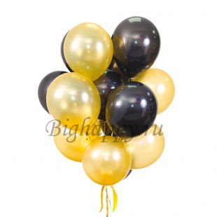 Букет из 15 черных и золотых шаров фото