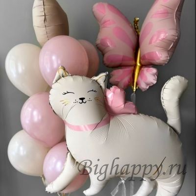 Воздушные шары с гелием «Кошечка и бабочка»