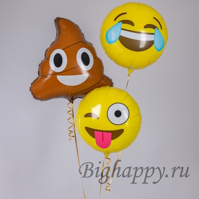 Букет из шаров с гелием (60 см) &quot;Смайлы и какашка&quot; фото