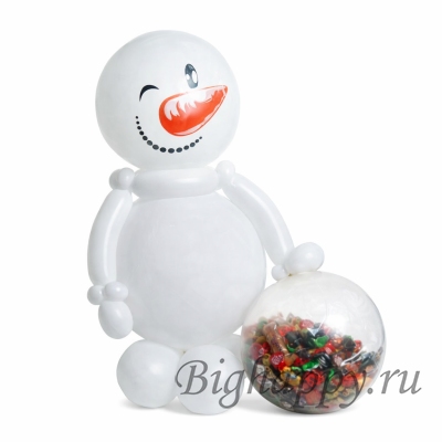 Фигура из шаров Снеговик с конфетами фото