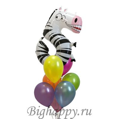 Композиция из воздушных шаров на День Рождения 5 лет с зеброй