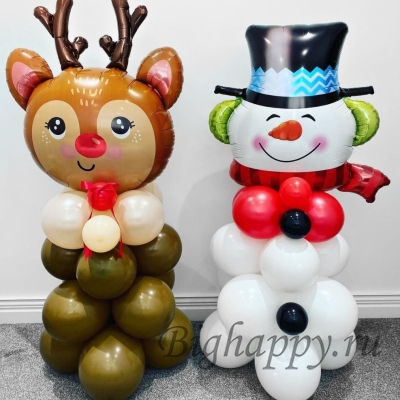 Фигуры из шаров Снеговик и Олень Дедушки Мороза