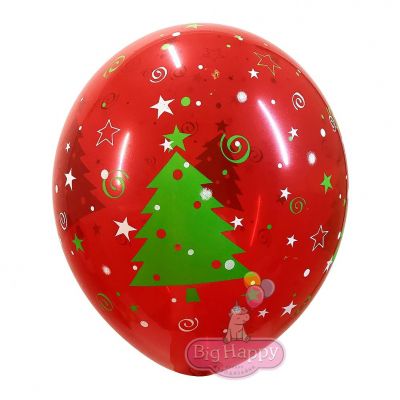 Гелиевый латексный красный шар Новогодняя ёлка