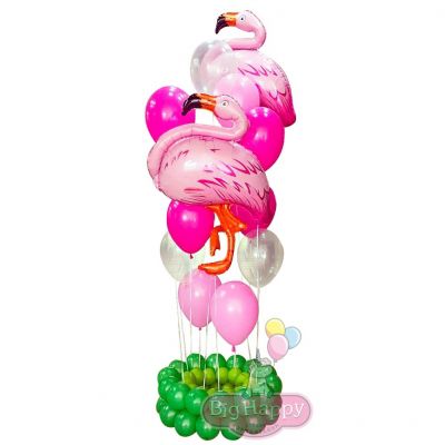 Композиция из воздушных шаров Остров розовых фламинго