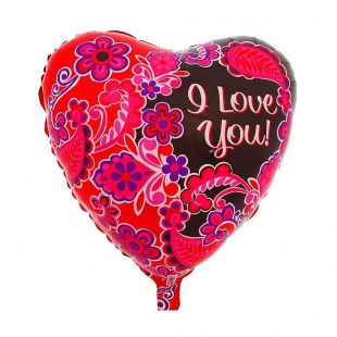 Шар из фольги в форме сердца “Цветочный узор” фото