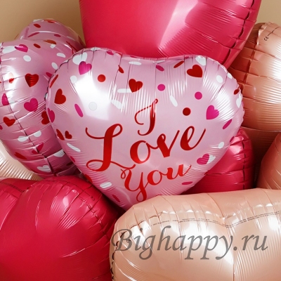 Фольгированное розовое сердце “I Love You”, 45 см.