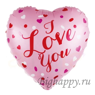 Фольгированное розовое сердце “I Love You”, 45 см.
