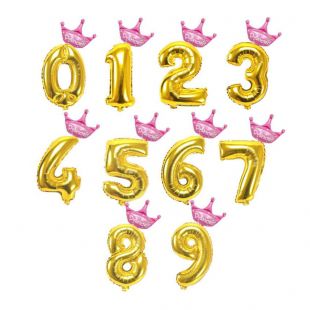 Золотая шар-цифра с розовой короной &quot;Princess&quot; фото