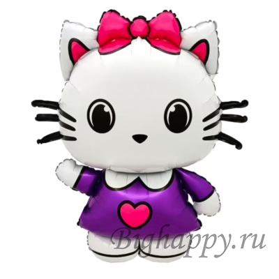Шар Котенок в фиолетовом платье с сердцем