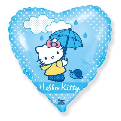 Фольгированное сердце Hello Kitty «Котенок с зонтиком», голубой