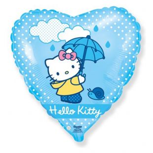 Фольгированное сердце Hello Kitty «Котенок с зонтиком», голубой фото