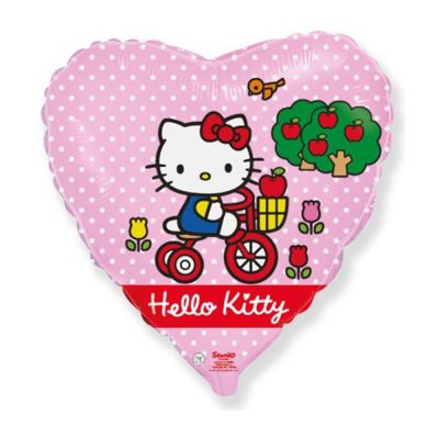 Фольгированное сердце Hello Kitty «Котенок на велосипеде», розовый