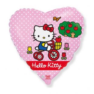 Фольгированное сердце Hello Kitty «Котенок на велосипеде», розовый фото